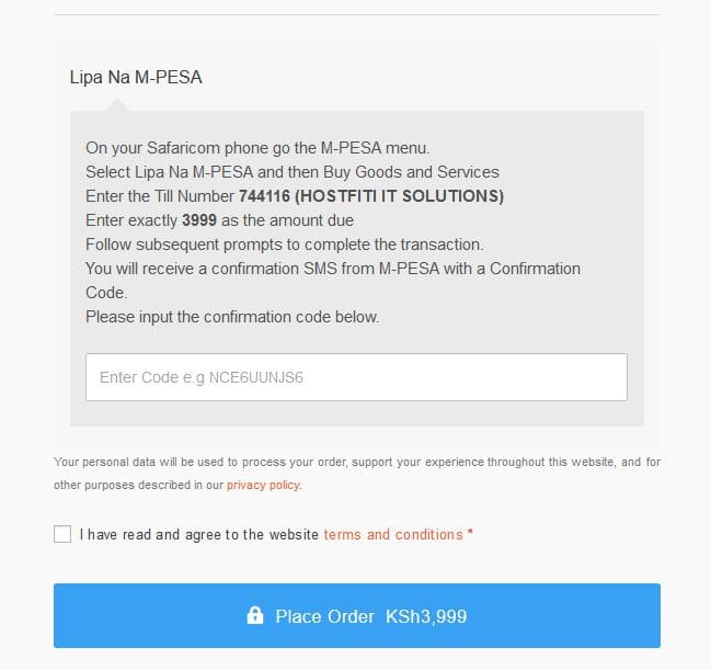 HostFiti Website Builder Checkout page