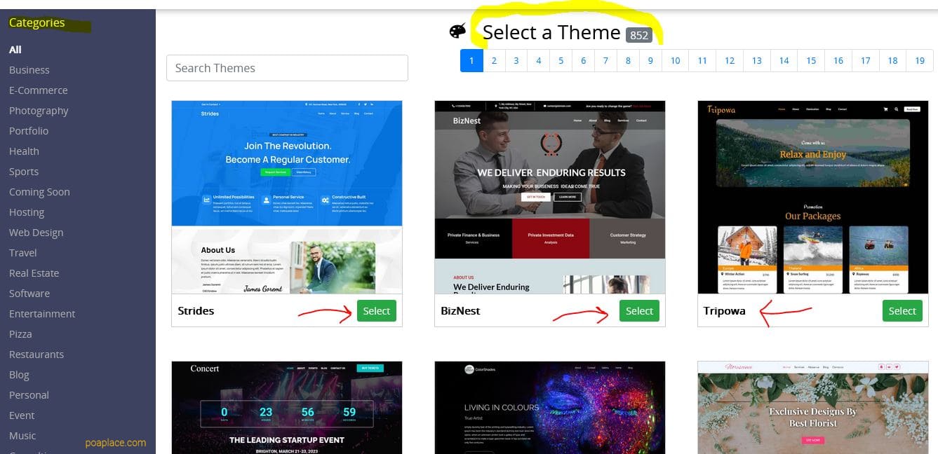 Select a Theme for your SitePad website