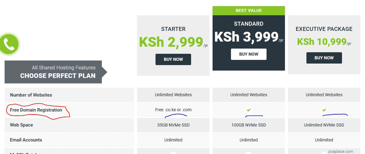 HostPinnacle Web Hosting Packages page