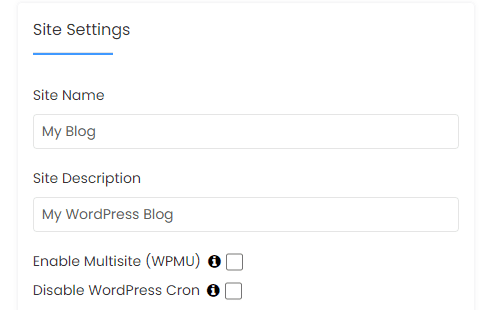 Softaculous WordPress Site Settings