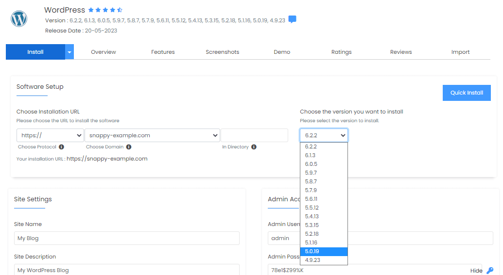 Softaculous WordPress Setup